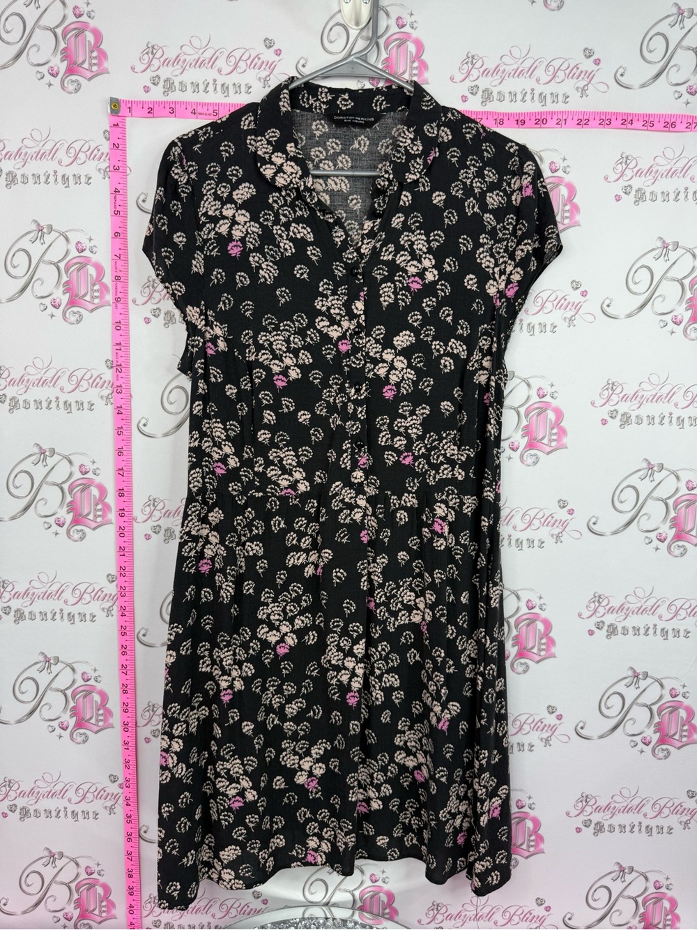 Dorothy Perkins Black Midi Dress with Cream and Pink Floral Print